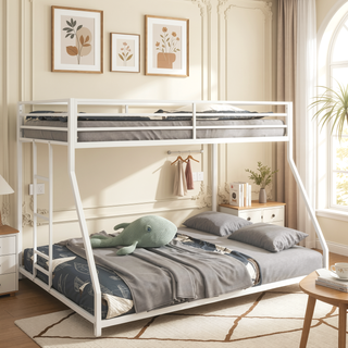 Sunvega Twin over Full Metal Bunk Bed for Kids and Adults with Stable Ladder
