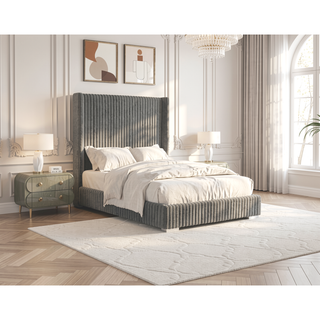 Sunvega Contemporary White Fur Chenille Fabric Mattress Ready Queen Size Bed