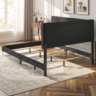 Sunvega Queen Panel Bed with Diamond Tufted Headboard and Gold Legs