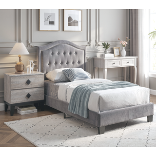 Sunvega European Queen Size Bed with Button Tufted Headboard and Charcoal Finish
