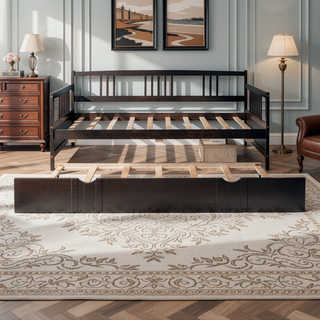 Sunvega Full Size Daybed with Twin Trundle Solid Wood Frame for Living Room
