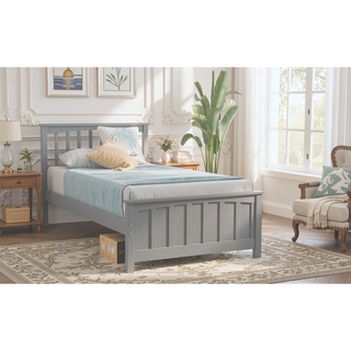 Sunvega Twin Size Wood Platform Bed with Headboard and Footboard for Bedroom