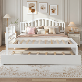 Sunvega Twin Size Gray Wood Platform Bed Frame with Trundle for Maximized Space