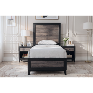 Sunvega Two-Tone Dark Gray and Black Queen Size Bed with Wood Inlay