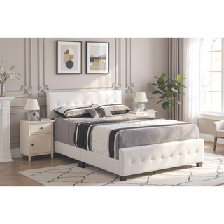 Sunvega Elegant Transitional Queen Bed in White with Chic Finish and Sturdy Build