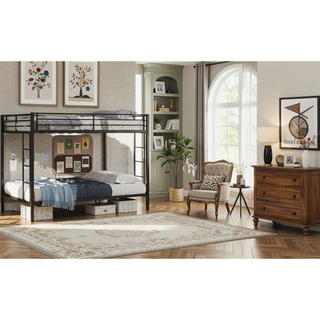 Sunvega Multi-Functional Square Tube Iron Bunk Bed with Full-Size Upper and Lower Beds