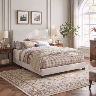 Sunvega Guyancourt Charcoal Upholstered Eastern King Panel Bed with Nailhead Trim