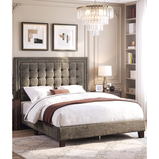 Sunvega Elegant Brown and Espresso Finish Full Size Upholstered Bed with Tufted Headboard
