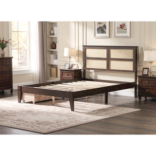 Sunvega Full Size Bed with Rattan Headboard Two Storage Drawers and Enhanced Support Slats