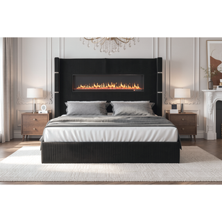 Sunvega King Size Upholstered Wooden Bed with Bluetooth Speakers and USB Ports