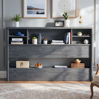 Sunvega Full Queen Bookcase Headboard with Storage and Adjustable Shelves
