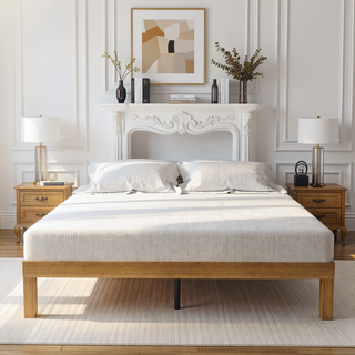 Sunvega Queen Size Solid Wood Platform Bed Frame with Strong Slat Support