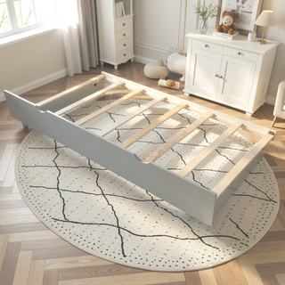 Sunvega Twin Size Platform Bed with Trundle in Espresso Made of Solid Wood