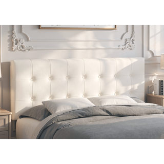 Sunvega Queen Size Upholstered Headboard in White Leather Look Fabric