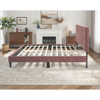 Sunvega Stylish Channel-Tufted Headboard Twin Bed with Brushed Linen Fabric
