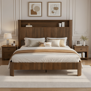Sunvega Queen Size Bed Frame with Storage Headboard and Built-in Charging Station