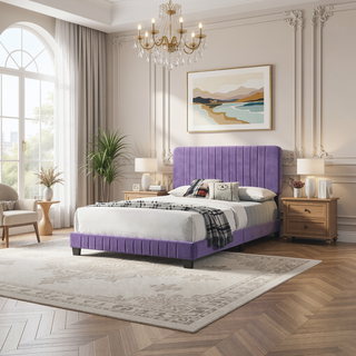 Sunvega Full Bed with Chic Tufted Headboard and Vibrant Blue Hue in One Box