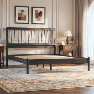 Sunvega Solid Pine Wood Queen Spindle Bed with Slat-Back Design for Modern Interiors
