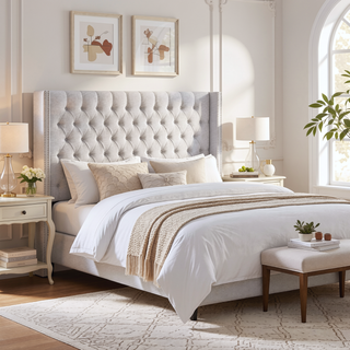 Sunvega Grey Queen Upholstery Headboard with Button Tufted and Nailhead Decor