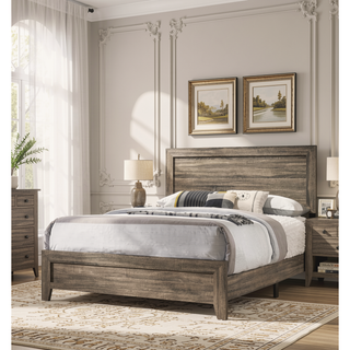 Sunvega Brown Cherry Finish Contemporary Fabric Panel Bed in One Box
