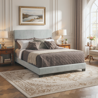 Sunvega Low Profile Leatherette Upholstered Twin Panel Bed with Stitched Details