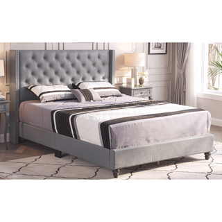 Sunvega Light Grey Queen Upholstered Bed with Soft Upholstery for Easy Assembly