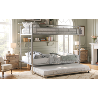 Sunvega Twin over Twin Bunk Bed with Trundle in White for Small Spaces