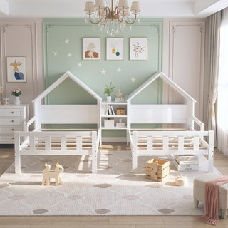 Sunvega Sturdy Solid Pine Wood Double Twin Size House-shaped Headboard Platform Bed
