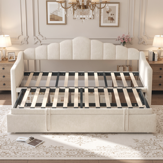 Sunvega Twin Size Upholstered Daybed with Pop Up Trundle and USB Charging