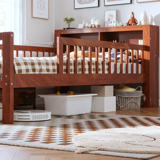 Sunvega Twin Size Bed with Headboard Storage, Two Under-Bed Drawers, and Three-Side Guardrails