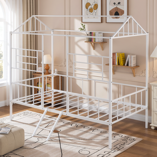 Sunvega Twin Size Metal House Bed Frame with Slatted Support No Box Spring Needed