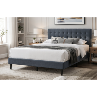 Sunvega Modern Charcoal Burlap Upholstered Headboard with Nailhead Trim
