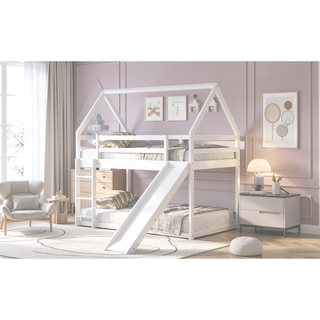 Sunvega Twin Size House Bunk Bed with Slide and Ladder for Kids Room