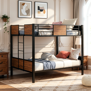 Sunvega Modern Full over Full Bunk Bed with Safety Rail and Built-in Ladder