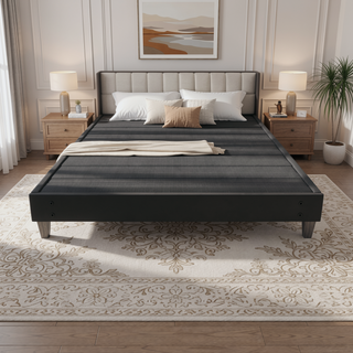 Sunvega Easy Assembly Modern Faux-Wood Legs Fabric Covered Twin Bed Frame