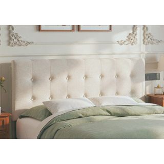 Sunvega Button-Tufted Upholstered Queen Size Headboard in Beige Linen Look Fabric