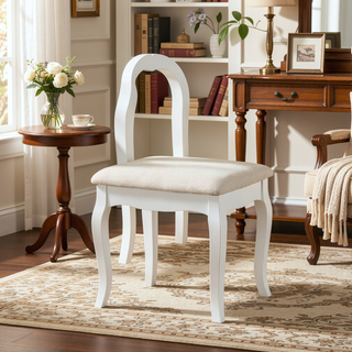 Sunvega Adjustable Oval Wooden Frame Vanity Table with Mirror and Stool