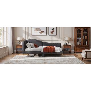 Sunvega Modern Upholstered Twin Daybed with Headboard Armrest Linen Fabric
