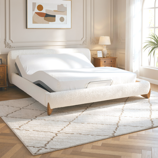 Sunvega Modern Puffy Platform Bed with Arched Headboard in Ivory White Boucle