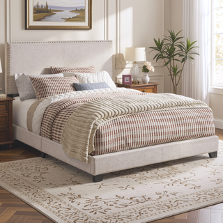 Sunvega Guyancourt Charcoal Upholstered Eastern King Panel Bed with Nailhead Trim