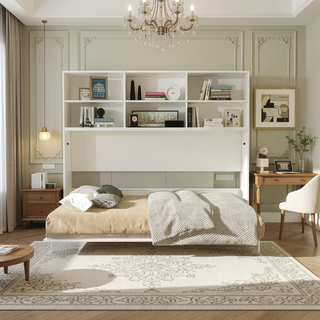 Sunvega Modern Twin Size Horizontal Murphy Bed with Storage Shelf for Bedroom or Guestroom