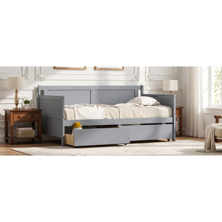 Sunvega Twin Size Pine Wood Daybed with Two Storage Drawers in White