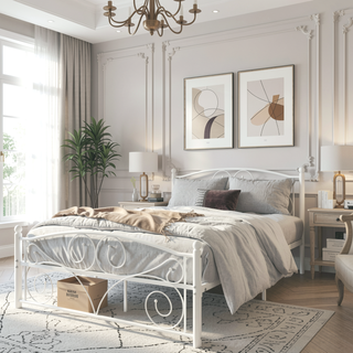 Sunvega Unique Flower Sturdy System Metal Bed Frame with Headboard and Footboard