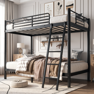 Sunvega Twin Over Full Metal Bunk Bed for Kids with Sturdy Platform Frame