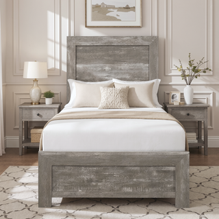 Sunvega Rustic Gray Finish Twin Size Panel Bed with Headboard and Footboard