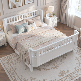 Sunvega Full Size Wood Platform Bed for Kids with Rails and Storage Drawers
