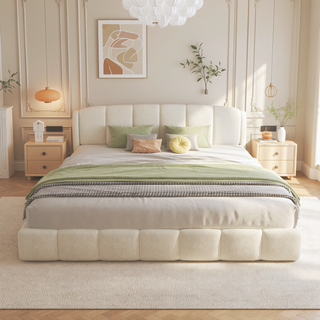 Sunvega King Size Boucle Upholstered Platform Bed with Curved Headboard