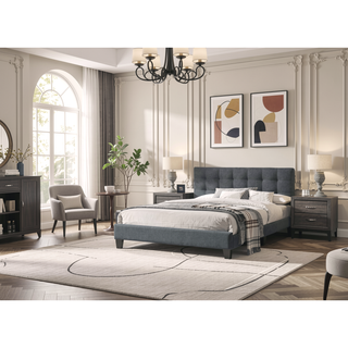 Sunvega Modern Light Gray Upholstered Tufted Headboard California King Platform Bed