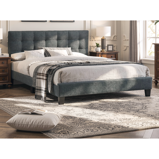 Sunvega Modern Light Gray Upholstered Tufted Headboard California King Platform Bed