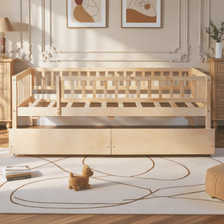 Sunvega Twin Size Daybed with Two Drawers Made of Solid Pine Wood